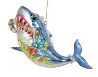 Shark With Candy Cane Glass Ornament