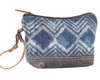 11" Blue and White With Gray Canvas and Leather Armada Pouch