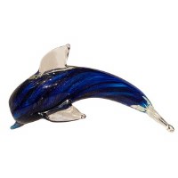 8" Dark Blue Glitter Swirl Glass Dolphin