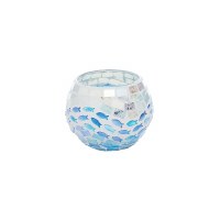 4" Round Blue Fish Glass Mosaic Votive Candleholder