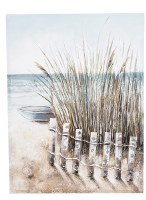 32" x 24" 3D Beach Fence and Boat Canvas Wall Art