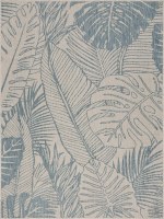 1.10' x 3' White and Aqua Tropical Leaves Rug