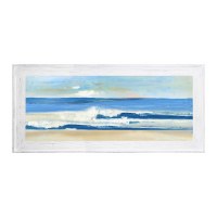 24" x 63" Wide Wave Beach Gel Textured Coastal Print With Whitewashed Frame