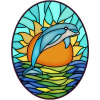 5" Oval Multicolor Dolphin Window Cling