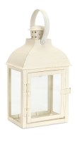 14" Distressed White Iron and Glass Rectangular Lantern