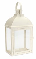 8" Distressed White Iron and Glass Rectangular Lantern