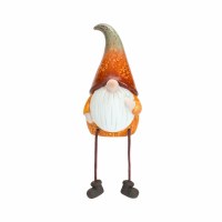 8" Orange Ceramic Pumpkin Shelf Sitter Boy Gnome With Dangle Legs