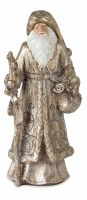 12" Distressed Silver and Gold Polyresin Santa With Staff