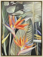 47" x 35" Bird of Paradise Canvas in a Distressed Gold Frame