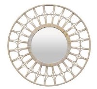 34" Round Whitewash Rattan Mirror