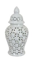 12.5" White Openwork Ceramic Ginger Jar