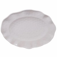 18" Oval Cream Perlette Scalloped Edge Melamine Platter