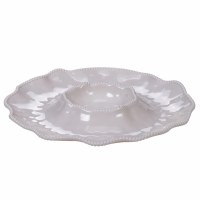 15" Round Cream Perlette Scalloped Edge Melamine Chip & Dip Bowl