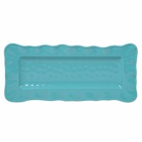 9" x 19" Rectangle Teal Perlette Scalloped Edge Melamine Tray