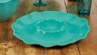 15" Round Teal Perlette Scalloped Edge Melamine Chip & Dip Bowl