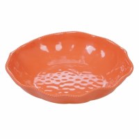 14" Round Coral Perlette Scalloped Edge Melamine Serving Bowl