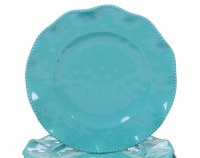 11" Round Teal Perlette Scalloped Edge Melamine Plate