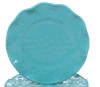 9" Round Teal Perlette Scalloped Edge Plate