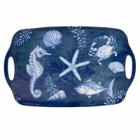 12" x 19" Blue Oceanic Rectangular Melamine Tray With Handles