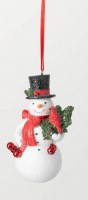 4" Snowman With Bells and Cardinals Polyresin Ornament