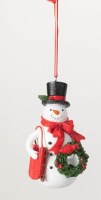 4" Snowman With Sled and Wreath Polyresin Ornament