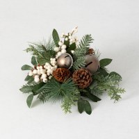 6" Faux White Berry and Silver Bells Pinecone Pine Orb