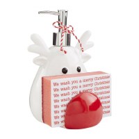 7" White Ceramic Red Nosed Reindeer Soap Pump and Sponge Holder by Mud Pie