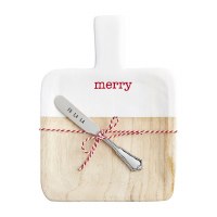 9" Hand-Painted Merry Wood Serving Board With Silver Spreader by Mud Pie