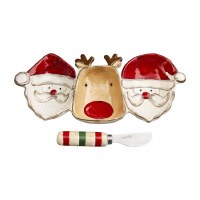 11" Santa and Reindeer Triple Compartment Dish With Spreader by Mud Pie