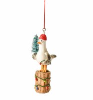 4" Seagull on a Piling With a Tree and Lights Polyresin Ornament