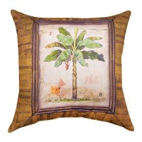 18" Sq Brown Border Banana Tree Decorative PIllow