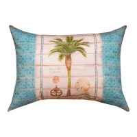 13" x 18" Aqua Palm Tree and Scallop Shell Decorative Pillow