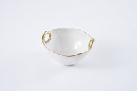 6" White with Gold Handles Bowl