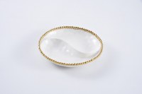 9" Round White and Gold Two Compartment Beaded Dish by Pampa Bay