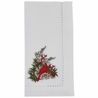 18" Square Embroidered Cardinal in Bush Cloth Napkin