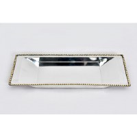 Stainless Steel Medium Rectangular Tray With Brass Beaded Rim