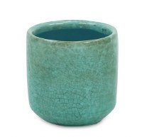 3" Round Green Crackle Ceramic Pot