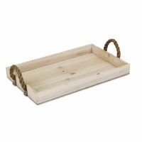 12" x 20" Natural Wood Tray With Round Rope Handles