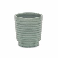 5" Round Celadon Green Ribbed Ceramic Planter