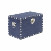 8" x 13" Navy Linen Trunk With Silver Studded Trim