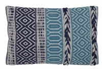 12" x 20" Aqua and Navy Woven Pattern Outdoor Pillow