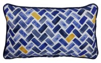 12" x 20" Dark Blue and Yellow Herringbone Outdoor Pillow With Piping