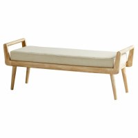 52" Natural Wood Linden Bench With Beige Cushion