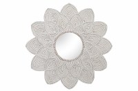 48" Round Whitewashed Wood Floral Wall Mirror