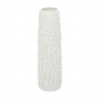 21" White Ceramic Textured Pattern Cylinder Vase