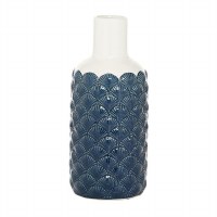 13" White and Blue Ceramic Art Deco Vase