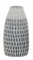 12" Gray With Blue Thumbprint Notches Ceramic Vase