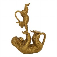 11" Antique Gold Polyresin Monkey Balancing Baby Sculpture