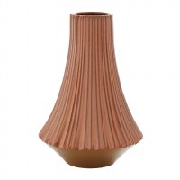 13" Orange Rust Ceramic Ribbed Long Neck Vase