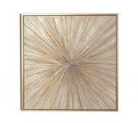 39" Square Taupe and Gold Sunburst Canvas Wall Art in Gold Wood Float Frame